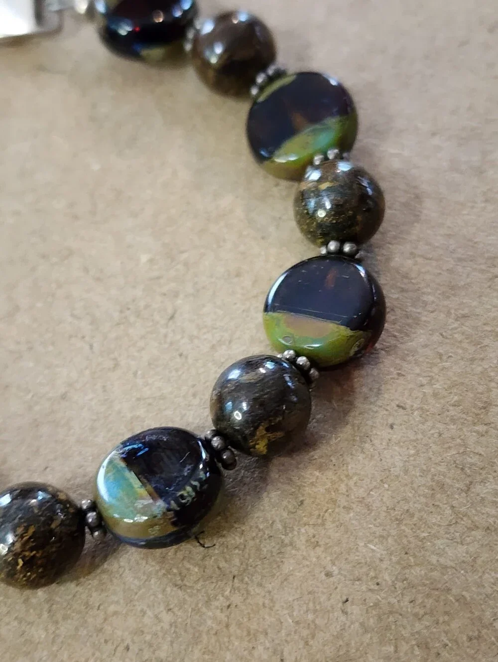 Artisan Handmade Dichroic Glass& Natural Stone Bracelet Sterling Silver 925 6.5